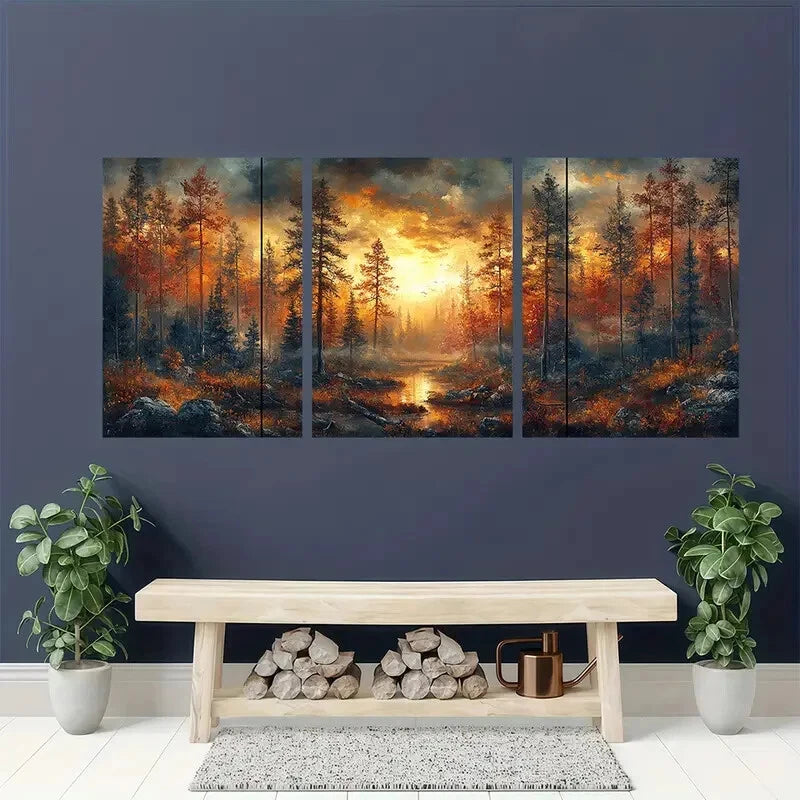 3pcs Vibrant Nature Landscape with Pine Trees Wall Art Set Canvas Framed 50x70cm - High Quality Print 100% Australian Made Wall Canvas Ready to Hang