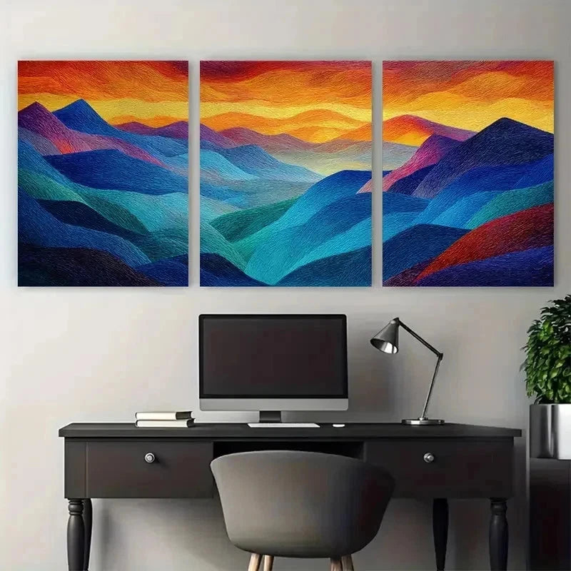 3pcs Abstract Nature Mountain Sunset Perfect Wall Art Set Canvas Framed 60x90cm - High Quality Print 100% Australian Made Wall Canvas Ready to Hang