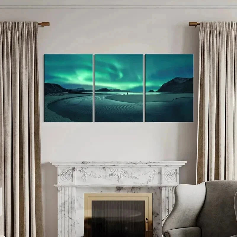 3pcs Nordic Natural Landscape Aurora Wall Art Set Canvas Framed 50x70cm - High Quality Print 100% Australian Made Wall Canvas Ready to Hang - Bella Home Decor