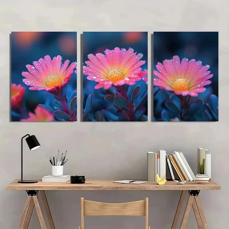 3pcs Soft Pastel Pink Flowers With Green Perfect Wall Art Set Canvas Framed 50x70cm - High Quality Print 100% Australian Made Wall Canvas Ready to Hang