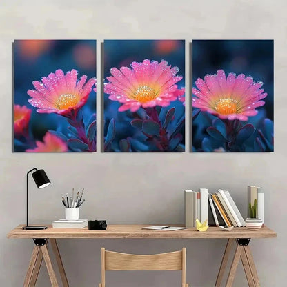 3pcs Soft Pastel Pink Flowers With Green Perfect Wall Art Set Canvas Framed 50x70cm - High Quality Print 100% Australian Made Wall Canvas Ready to Hang