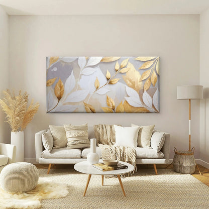 Golden Abstract Leaf Texture Wall Art Canvas Office Home Room Framed 120x60cm - Bella Home Decor
