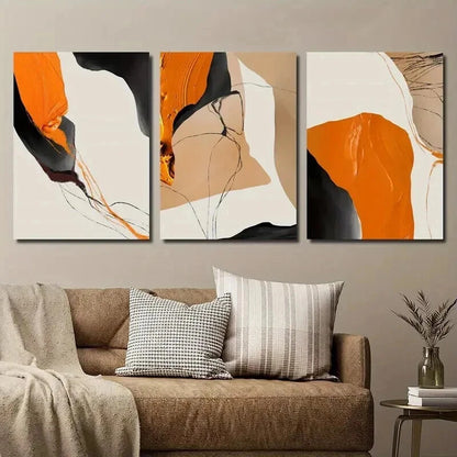 3pcs Orange Black & White Brushstroke Perfect Wall Art Set Canvas Framed 50x70cm - High Quality Print 100% Australian Made Wall Canvas Ready to Hang - Bella Home Decor