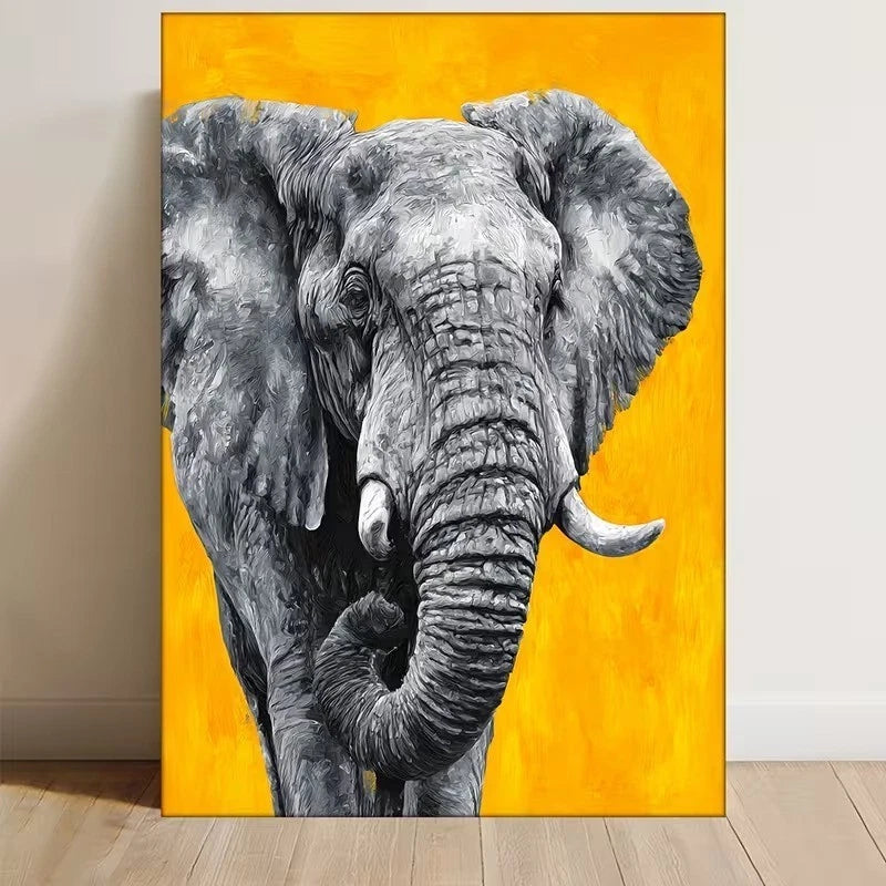 Elephant Nursery Gray & Yellow Animal 60x90cm Metal Print Ready to Hang