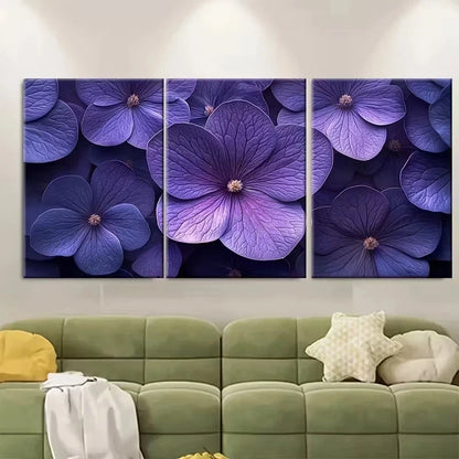3pcs Elegant Violet Eustoma Macro Wall Art Set Canvas Framed 50x70cm – High Quality Print 100% Australian Made Wall Canvas Ready to Hang