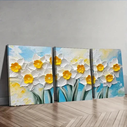 3pcs Luxurious Daffodils Colorful Nature Perfect Wall Art Set Canvas Unframed - High Quality Print 100% Australian Made Wall Canvas