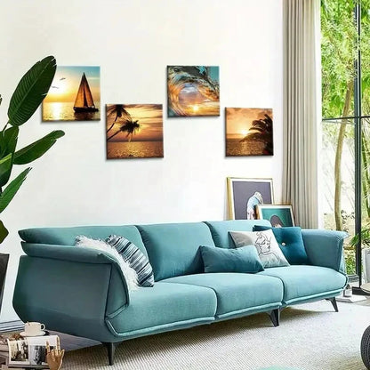 4pcs Tropical Beach Wall Art Canvas Framed