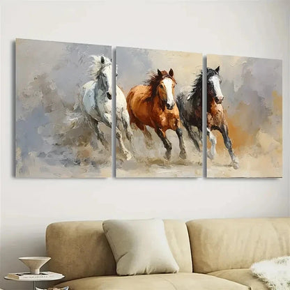 3pcs Horse Animal Rustic Wall Art Set Canvas Framed 50x70cm - High Quality Print 100% Australian Made Wall Canvas Ready to Hang