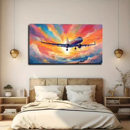 Vibrant Sunset Clouds & Air Wall Art Canvas Office Home Room Framed 120x60cm