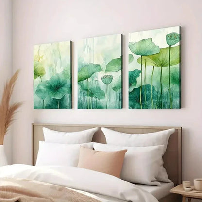 3pcs Abstract Painting Artwork Classic Green Florals Wall Art Set Canvas Unframed - High Quality Print 100% Australian Made Wall Canvas - Bella Home Decor