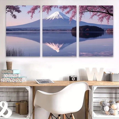 3pcs Mount Fuji Cherry Blossoms Scene Wall Art Set Canvas Framed 50x70cm - High Quality Print 100% Australian Made Wall Canvas Ready to Hang