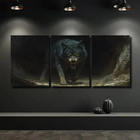 3pcs Glowing Yellow Eyes Wolf Mural Wall Art Canvas Unframed – High Quality Print 100% Australian Made Wall Canvas - Bella Home Decor