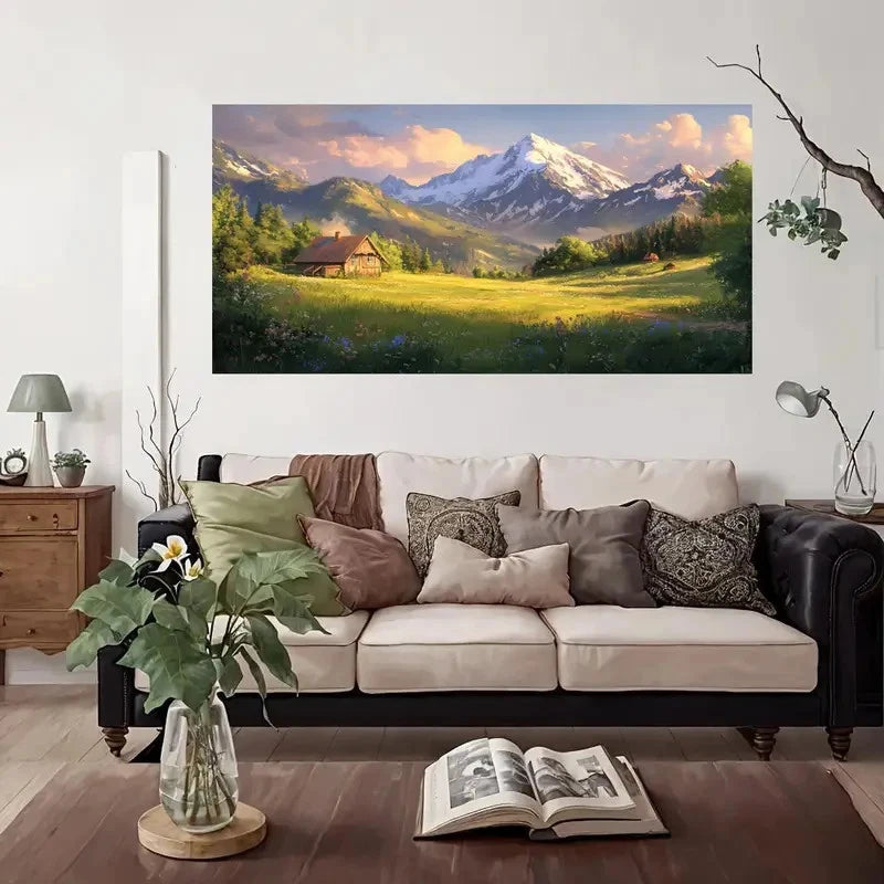 Mountain Cabin Serenity Wall Art Canvas Office Home Room Framed 120x60cm