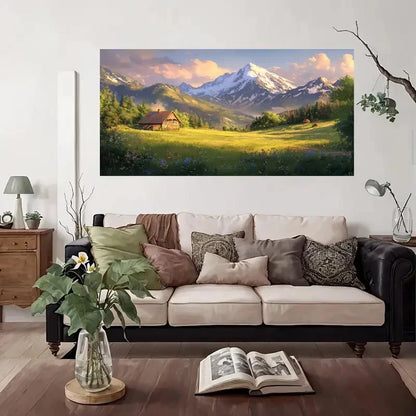 Mountain Cabin Serenity Wall Art Canvas Office Home Room Framed 120x60cm