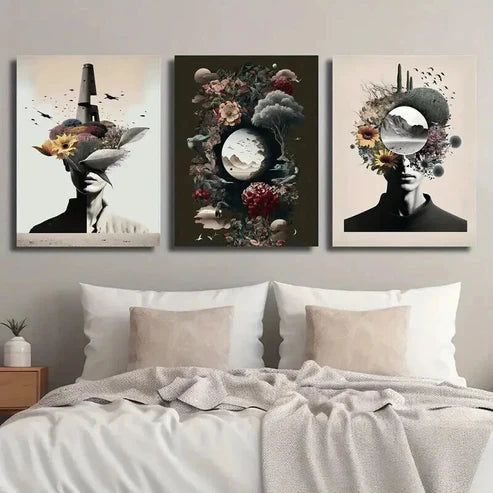 3pcs Head Portraits with Flower & Nature Wall Art Canvas Unframed - High Quality Print 100% Australian Made Wall Canvas