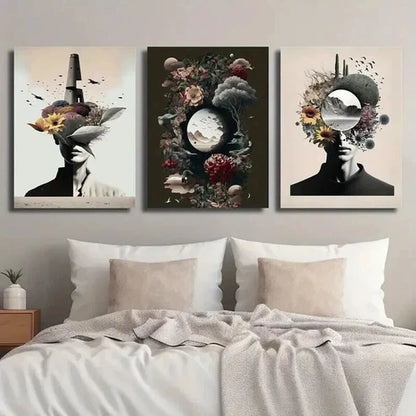 3pcs Head Portraits with Flower & Nature Wall Art Canvas Unframed - High Quality Print 100% Australian Made Wall Canvas