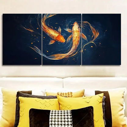 3pcs Golden Scales & Long Tail Design Metal Print Ready to Hang Art - Bella Home Decor