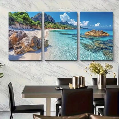 3pcs Tranquil Budelli Island Seascape Metal Print Ready to Hang Art