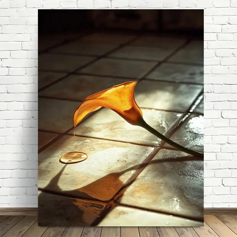 Beautiful Sunlit Petal Drop Modern Painting 40x60cm Metal Print Ready to Hang - Bella Home Decor