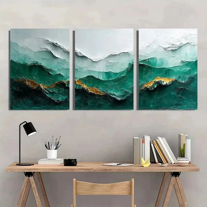 3pcs Abstract White And Green Texture Wall Art Set Canvas Framed 50x70cm - High Quality Print 100% Australian Made Wall Canvas Ready to Hang - Bella Home Decor