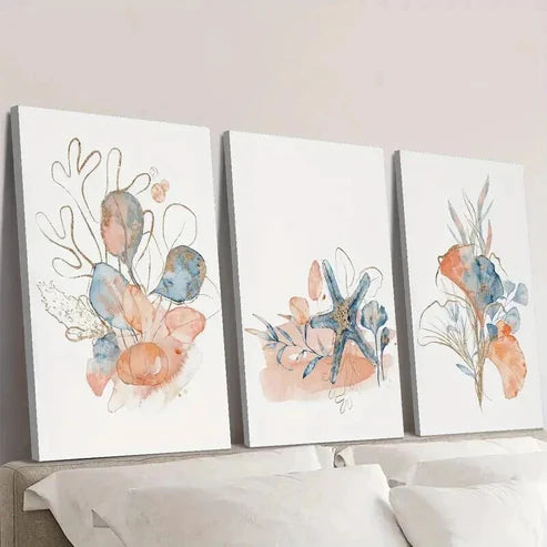 3pcs Abstract Seashell Coral Seaweed Wall Art Canvas Unframed - High Quality Print 100% Australian Made Wall Canvas - Bella Home Decor