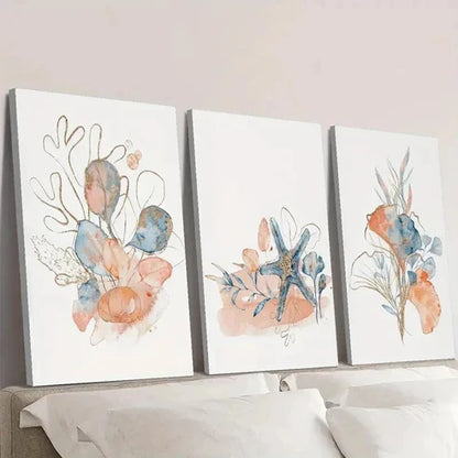 3pcs Abstract Seashell Coral Seaweed Wall Art Canvas Unframed - High Quality Print 100% Australian Made Wall Canvas - Bella Home Decor