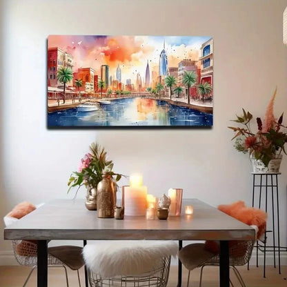 Vibrant Watercolor Style Wall Art Canvas Office Home Room Framed 120x60cm