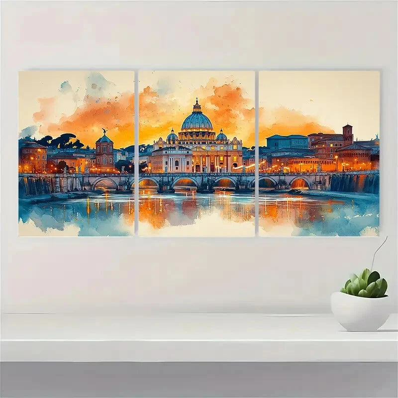 3pcs Peters Basilica Watercolor Painting Metal Print Ready to Hang Art - Bella Home Decor