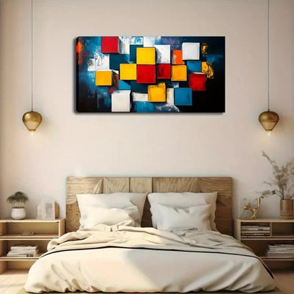 Vibrant Colorful Cubes Modern Wall Art Canvas Office Home Room Framed 120x60cm - Bella Home Decor