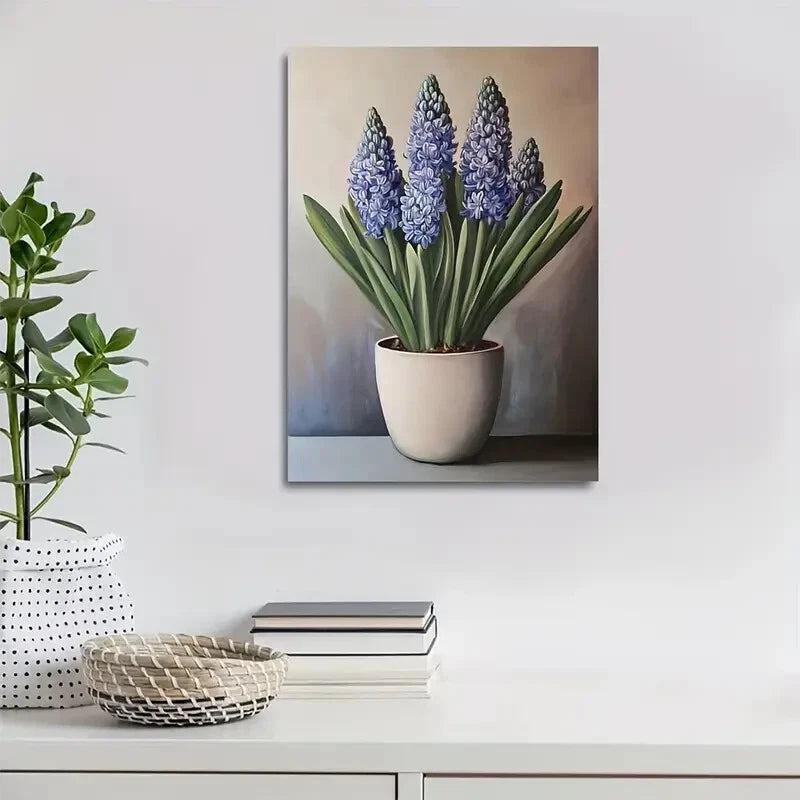 Beautiful Elegant Blue & Yellow Flowers Painting 40x60cm Metal Print Ready to Hang - Bella Home Decor