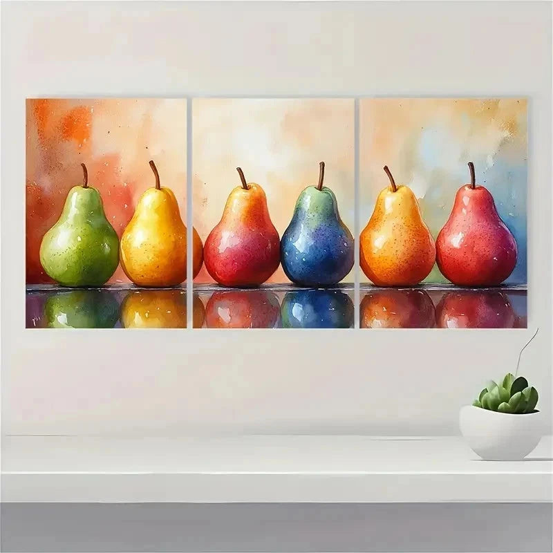 3pcs Pear Fruits Watercolor Still Life Perfect Wall Art Set Canvas Framed 50x70cm - High Quality Print 100% Australian Made Wall Canvas Ready to Hang