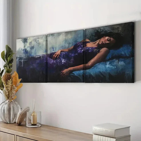 3pcs Abstract Sleeping Woman Purple Waterproof Wall Art Set Canvas Unframed - High Quality Print 100% Australian Made Wall Canvas - Bella Home Decor