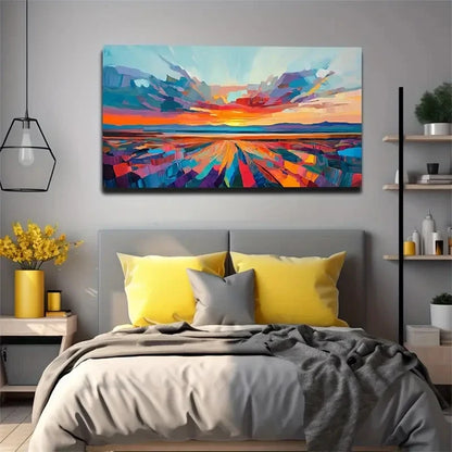 Vibrant Abstract Colorful Sun Wall Art Canvas Office Home Room Framed 120x60cm