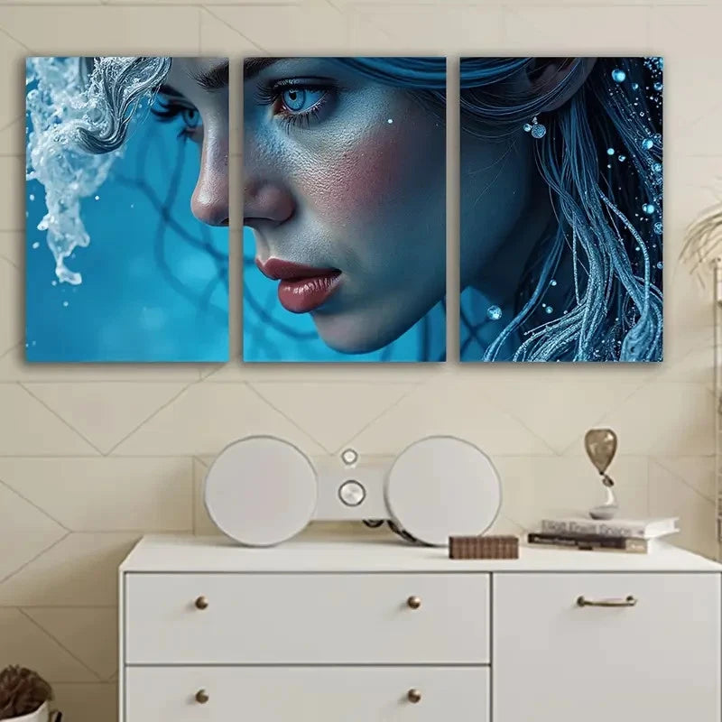 3pcs Woman With Long Hair Wall Art Set Canvas Framed 50x70cm - High Quality Print 100% Australian Made Wall Canvas Ready to Hang