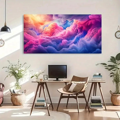 Modern Pastel Sky Clouds Pink Wall Art Canvas Office Home Room Framed 120x60cm - Bella Home Decor