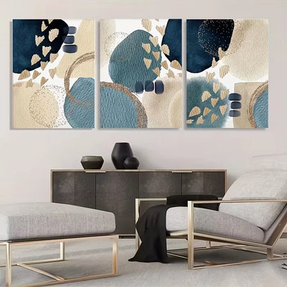 3pcs Blue and Golden Abstract Art  Wall Art Set Canvas Framed 60x90cm - High Quality Print 100% Australian Made Wall Canvas Ready to Hang - Bella Home Decor