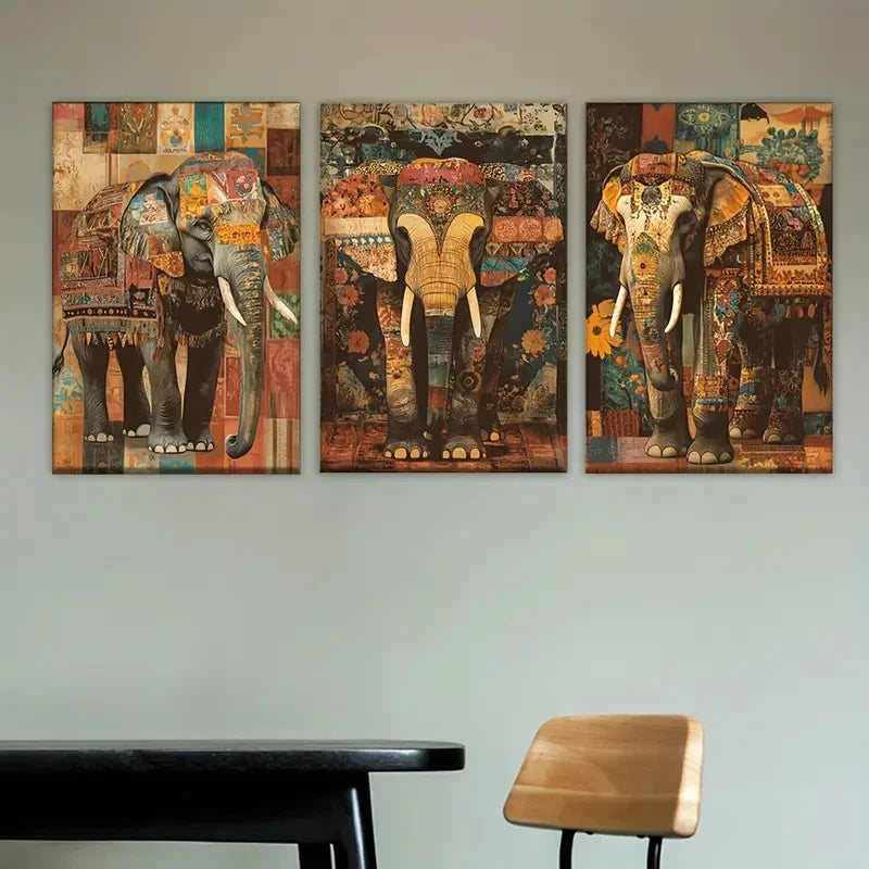 3pcs a group of elephants standing in front Wall Art Set Canvas Framed 40x60cm - High Quality Print 100% Australian Made Wall Canvas Ready to Hang - Bella Home Decor