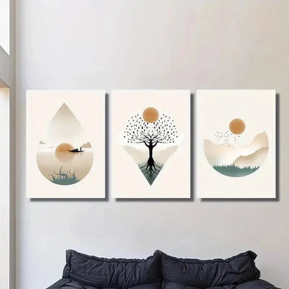 3pcs Tree of Life Lake Boat and Sunrise Wall Art Canvas Unframed – High Quality Print 100% Australian Made Wall Canvas
