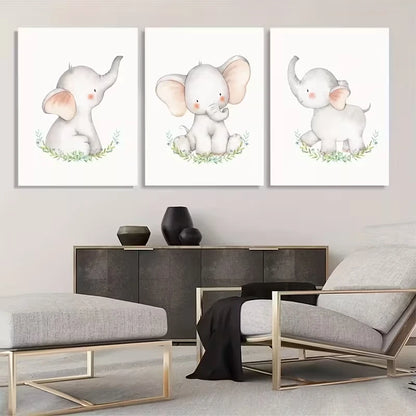 3pcs Sweet Little Baby Elephant Prints Wall Art Set Canvas Framed 60x90cm - High Quality Print 100% Australian Made Wall Canvas Ready to Hang