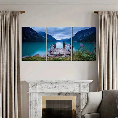 3pcs Bridge By Lake Natural Landscape Wall Art Set Canvas Framed 50x70cm - High Quality Print 100% Australian Made Wall Canvas Ready to Hang - Bella Home Decor