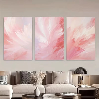 3pcs Pink and White Abstract Brush Stroke  Wall Art Set Canvas Framed 50x70cm - High Quality Print 100% Australian Made Wall Canvas Ready to Hang
