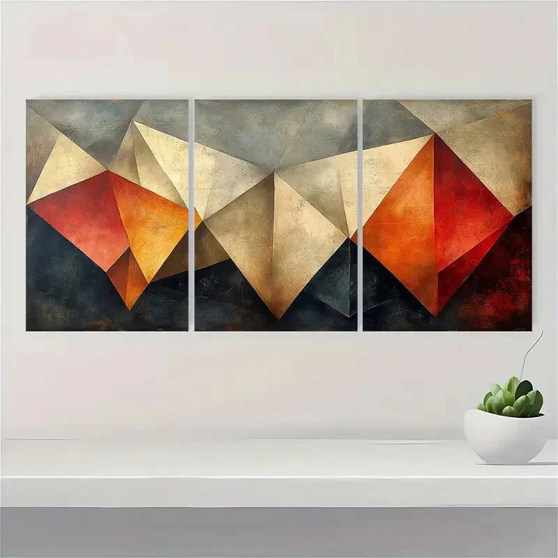 3pcs Tan Geometric Pattern Abstract Illustrations Metal Print Ready to Hang Art