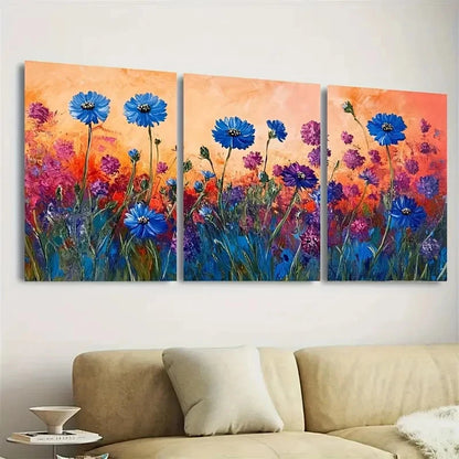 3pcs Cornflower Wildflower Wall Art Set Canvas Framed 40x60cm - High Quality Print 100% Australian Made Wall Canvas Ready to Hang - Bella Home Decor