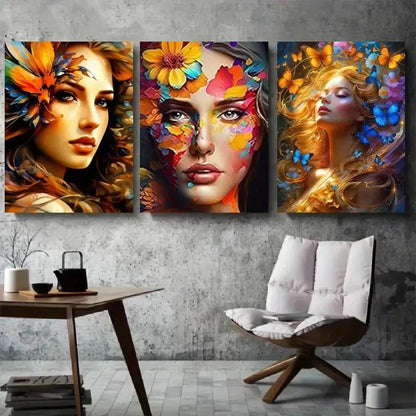 3pcs Colorful Flowers and Butterflies Metal Print Ready to Hang Art - Bella Home Decor