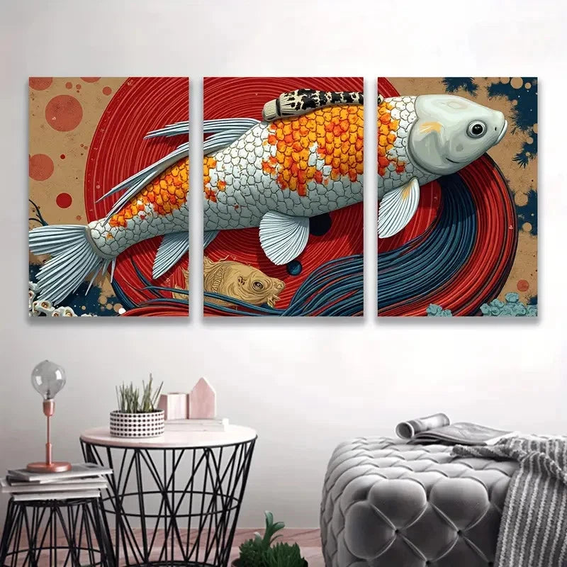 3pcs Vibrant Koi Fish Colorful Abstract  Wall Art Set Canvas Framed 60x90cm - High Quality Print 100% Australian Made Wall Canvas Ready to Hang - Bella Home Decor