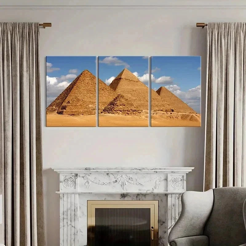 3pcs Pyramids in Egypt Travel Art Vintage Wall Art Set Canvas Framed 50x70cm - High Quality Print 100% Australian Made Wall Canvas Ready to Hang