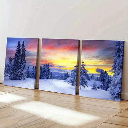 3pcs Snow Woods Colorful Sky Wall Art Set Canvas Unframed - High Quality Print 100% Australian Made Wall Canvas
