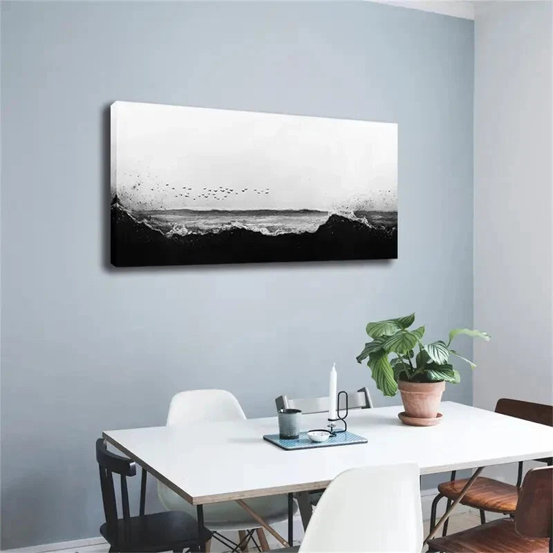 Turbulent Sea Surface Flocks Wall Art Canvas Office Home Room Framed 120x60cm - Bella Home Decor