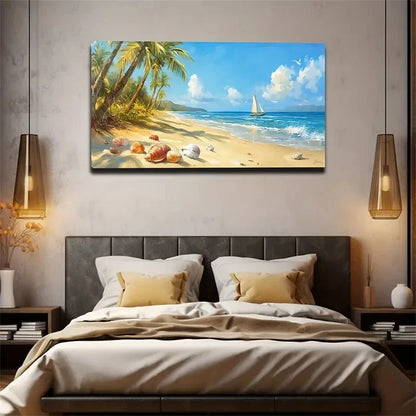 Conch Shells On The Beach Wall Art Canvas Office Home Room Framed 120x60cm
