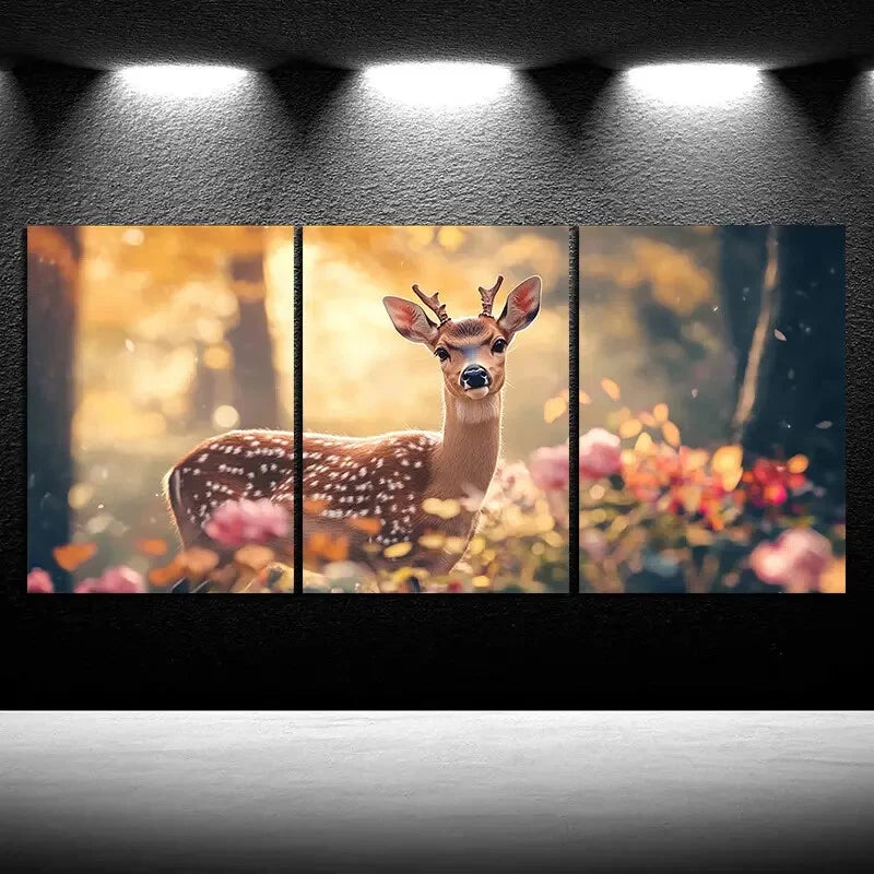 3pcs Deer Under the Sun Flowers Metal Print Ready to Hang Art - Bella Home Decor